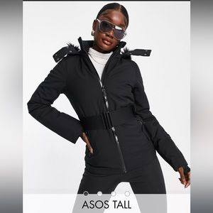 ASOS 4505 tall belted ski jacket with faux fur hood XS
